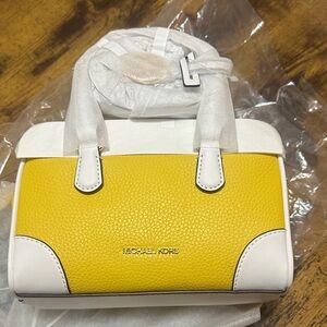 Michael Kors Yellow and White Pebbled Leather Satchel